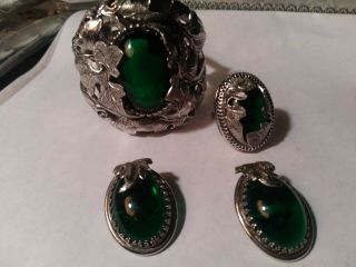 Vintage Whiting & Davis /hinged Bracelet,  Ring,  And Earrings.