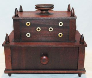 19th C Antique Sailor Made Sewing Box Nautical Maritime Mahogany