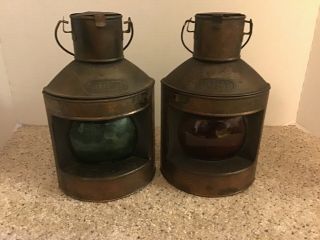 Vintage Brass Port And Starboard Oil Lanterns Lamps Nautical Ship