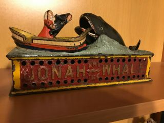Antique 1890 Cast Iron Jonah And The Whale Mechanical Bank -