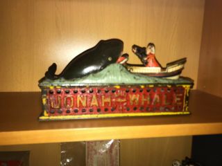 Antique 1890 Cast Iron JONAH AND THE WHALE Mechanical Bank - 2