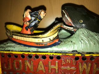 Antique 1890 Cast Iron JONAH AND THE WHALE Mechanical Bank - 3