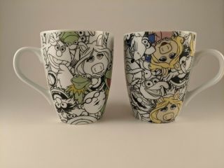 Disney Muppets Kermit And Miss Piggy Set Of 2 Mugs Coloring Book His & Hers
