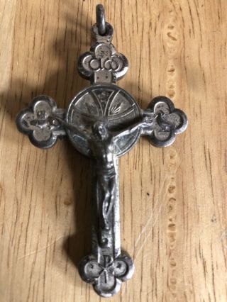 Vintage Saint Anthony Claret Relic Cross Crucifix Pendant.  Opens In The Back. 2