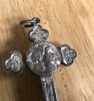Vintage Saint Anthony Claret Relic Cross Crucifix Pendant.  Opens In The Back. 3