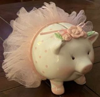 Mud Pie Medium Tiny Dancer Ballerina Baby Piggy Bank In Decorative Box