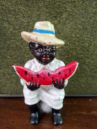 Vintage Cast Iron Bank African American Black Americana Boy Eating Watermelon