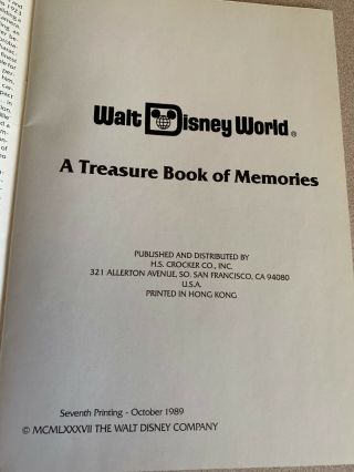 Walt Disney World A TREASURE BOOK OF MEMORIES - Skyway,  20000 Leagues,  1989 2