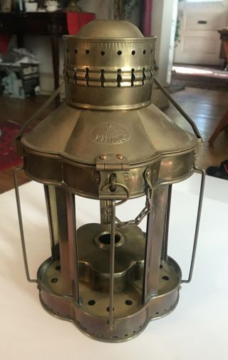Antique " Viking " Brass Nautical Ship Oil Lamp Lantern Scalloped Design Maritime