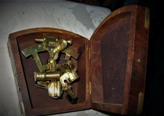Ross London Brass Nautical Marine Navigation Sextant W/ Rosewood Box