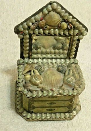 Antique Vintage Victorian Sea Shell Art Seashell Trinket Box Dresser,  W/ Mirror