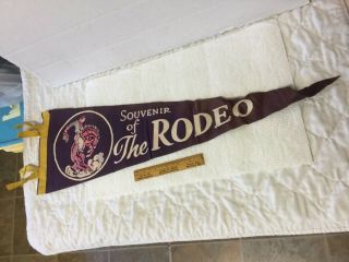 Antique Vintage Felt Pennant Souvenir Of The Rodeo With Cowboy On Horse Art