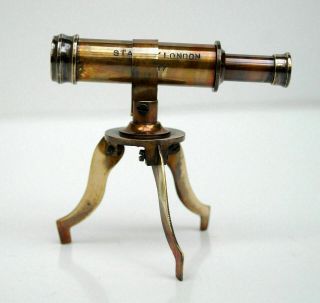 Antique Brass Victorian Mini Telescope On Tripod Stand Tabletop Office Decor