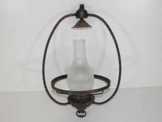Antique Ornate Oil Lantern Electric Hanging Lamp Vtg Ceiling Light Glass Shade