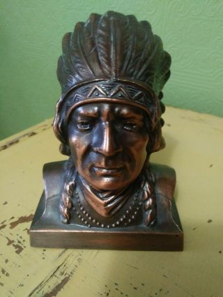 Banthrico Copper Colored Indian Head Vintage Coin Bank No Key