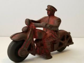 Vintage 1930s Cast Iron Hubley ? Toy Police Patrol Motorcycle 4 " Long Red Paint