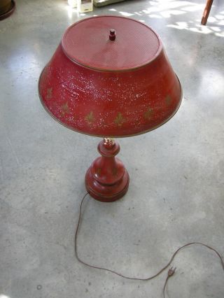 Vintage Tole Metal Table Lamp Shade French Antique Red Early 1900 