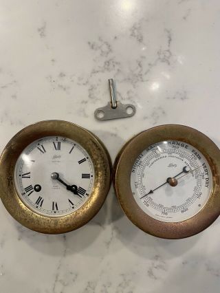Schatz Royal Ships Bell Clock And Matching Barometer Germany 4 1/4”