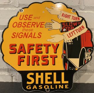 Vintage Shell Gas Station Porcelain Safety Sign Gas Pump Plate Service Station