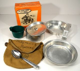 Vintage Official Aluminum Boy Scout Cook Mess Kit And Case