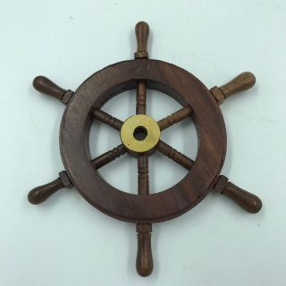 Wood Brass 6 " Ship Wheel Nautical Maritime Decor For Captain Or Pirate In Us All