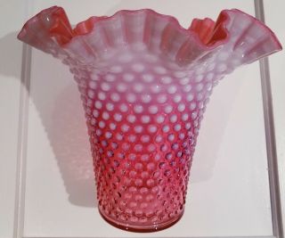 Fenton Vintage Cranberry Opalescent Hobnail Large Ruffled Vase