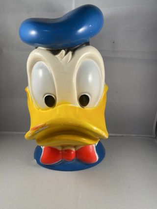 Vtg Walt Disney 1970s Plastic Donald Duck 1971 Head Plastic Bank Bust Statue