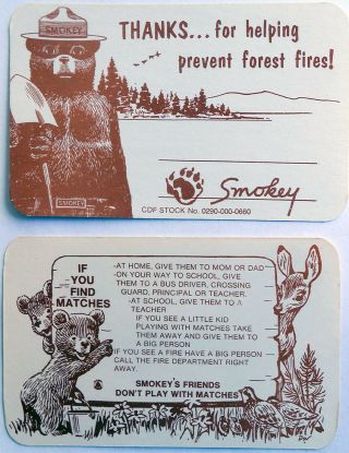 Smokey Bear Junior Ranger I.  D.  Card 1959 Printing Bambi & Cub 