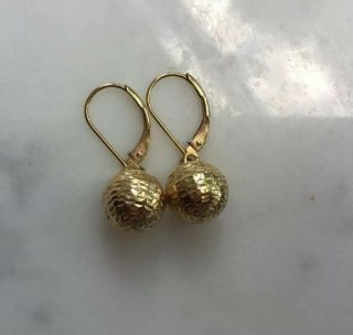 Vintage 14k Gold Earrings With Hammered Balls & Lever Backs By Jcm