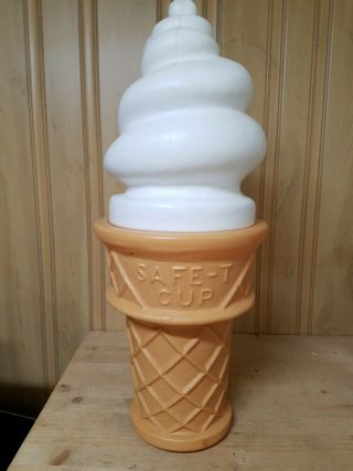 Vintage Safe - T Ice Cream Cone 26 " Plastic Blow Mold Sign Display Vanilla Bank