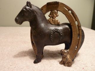 Arcade Cast Iron Buster Brown & Tige " Good Luck " Coin Bank Early 1900 