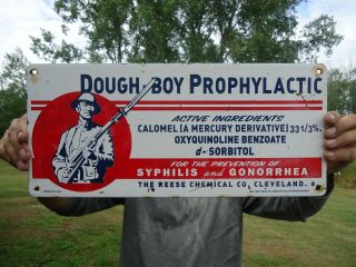 Old 1940s Vintage Dough - Boy Prophylatic Prevention Porcelain Advertising Sign