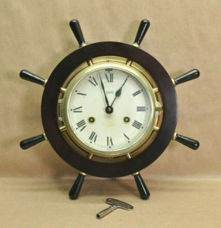 Vintage Schatz Ships Wheel Nautical Clock Wind Up W/ Key