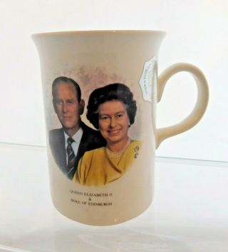 Vintage Queen Elizabeth Ii & Duke Of Edinburgh Mug Churchill England Coffee Cup