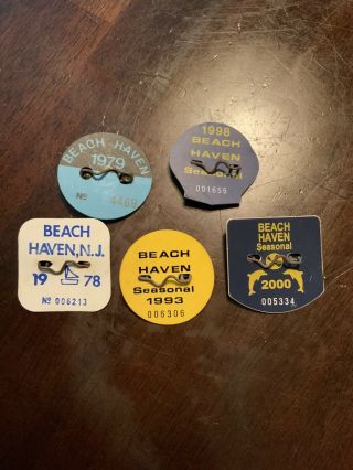 5 Beach Haven Beach Tags,  1978,  1979,  1993,  1998 & 2000