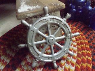 Primitive Antique Tin Ship Wheel Pediment Ship 