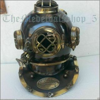 Vintage Antique Brass Morse Us Navy Mark V Diving Divers Helmet Scuba Boston Sca