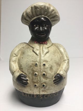 Antique Vintage Cast Iron Black Americana Coin Bank Baker’s Choice Jolly Chef