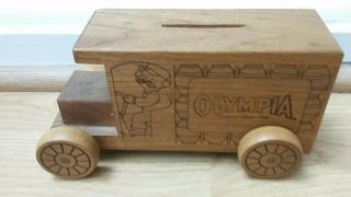 Vintage 1980 Olympia Beer Wooden Truck Bank By Toystalgia Toy