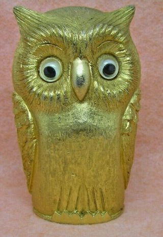 Vintage Gold Toned Two Piece Cast Metal Florenza Owl Money / Coin Bank