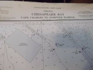Vintage Estate Find Nautical Sailing Map Chesapeake Bay Cape Charles To Norfolk