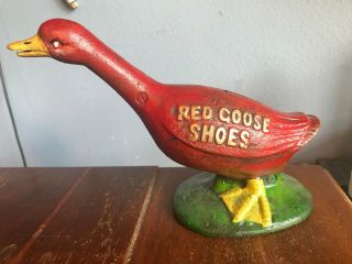 Vintage Red Goose Shoes Advertising Promotional Cast Iron 6.  5 " Bank 0/409