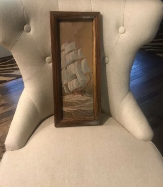 Vintage Wooden Picture Frame Nautical Sailing Ship Boat Stormy Sea Art Print