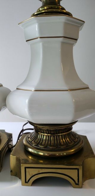 2 VINTAGE STIFFEL Lamp MCM Brass & White Ceramic/Porcelain BIG 3