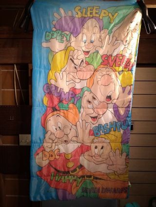 Vintage Disney Snow White And The 7 Dwarfs Sleeping Bag Sleepy Bashful Dopey Doc
