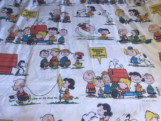 Vintage 1971 Snoopy Charlie Brown Peanuts " Happiness " Twin Flat & Fitted Sheets