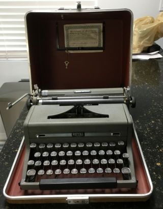 Vintage Royal Quiet Deluxe Portable Typewriter With Case With Key