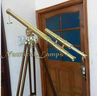 39 " Vintage Brass Double Barrel Griffith Astor Telescope With Tripod Stand Gift