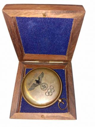Solid Brass Push Button Compass Antique Nautical Gift Wooden Box