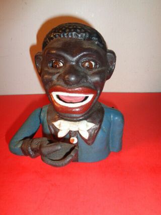 Antique Cast Iron Jolly Black Americana Mechanical Bank (7 By 5 By 5 ")